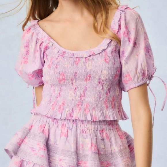 LOVESHACKFANCY Molly Heirloom Print Top size small in hibiscus - Picture 2 of 9